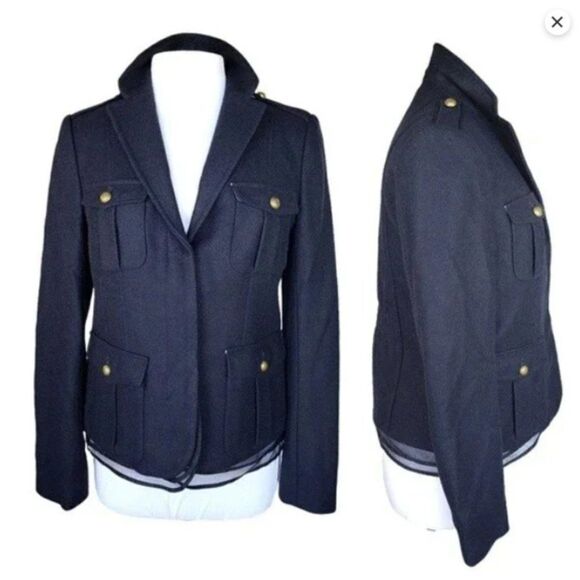 LOFT | Navy Blue Wool Blend Military Jacket size 8 - Picture 2 of 10